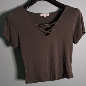 🍒Olive green crop top with faux cross tie detail